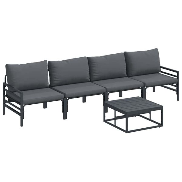 vidaXL Garden Sofa Set with Cushion 5 pcs Black Steel