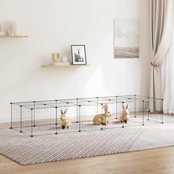 vidaXL 28-Panel Pet Cage with Door Black 35x35 cm Steel