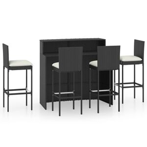 vidaXL 5 Piece Garden Bar Set with Cushions Poly Rattan Black
