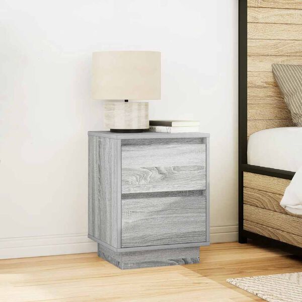 vidaXL Bedside Cabinets with LED Lights&nbsp;2 pcs Grey Sonoma 38x34x50 cm