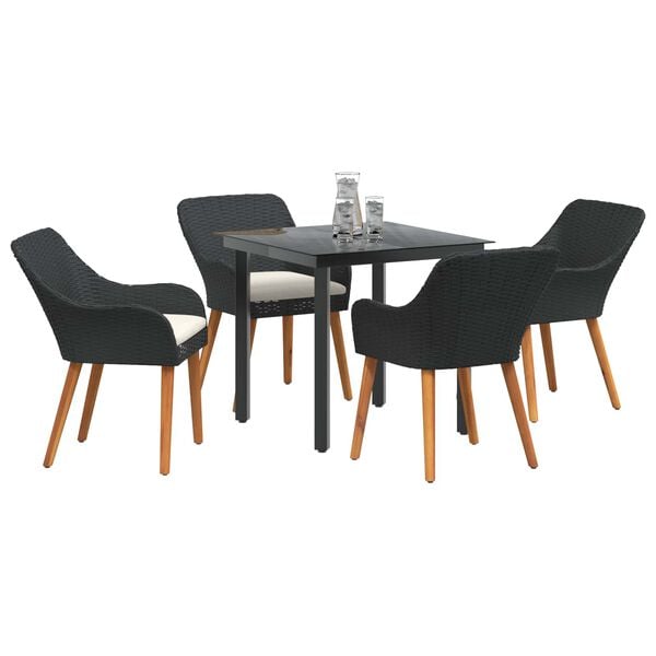 vidaXL Garden Dining Set with Cushion 5 pcs Black Poly Rattan