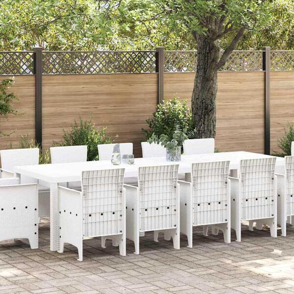 vidaXL Garden Dining Set with Cushion 13 pcs White and Light grey
