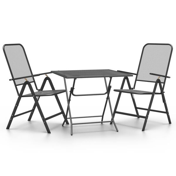 vidaXL 3 Piece Garden Dining Set Expanded Metal Mesh Anthracite