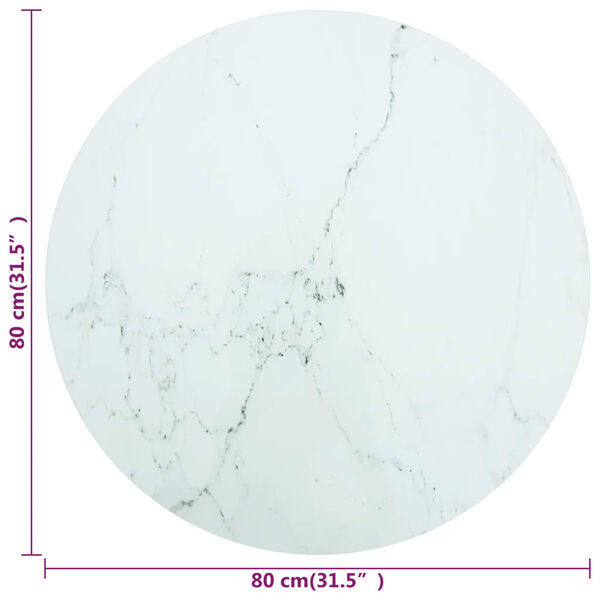 vidaXL Table Top White Ø80x1 cm Tempered Glass with Marble Design