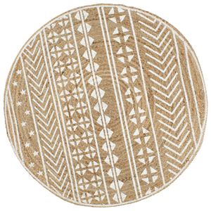 vidaXL Handmade Rug Jute with White Print 90 cm