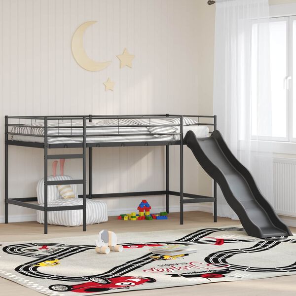 vidaXL Kids'Loft Bed Frame with Slide Black and Anthracite