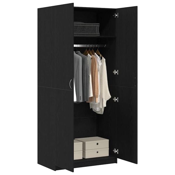 vidaXL Wardrobe with Door Black Oak 90 x 52 x 200 cm Engineered Wood