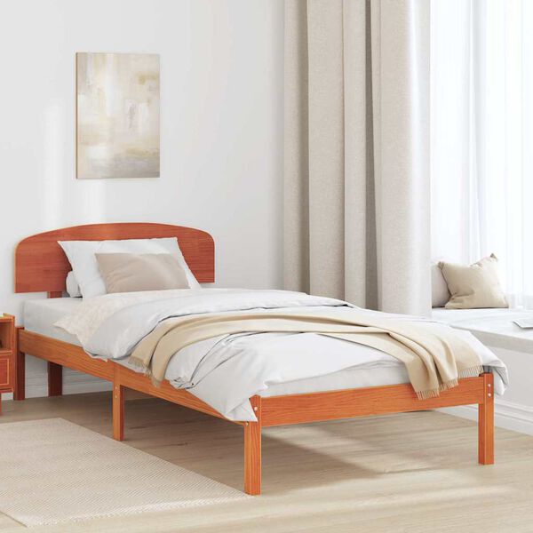 vidaXL Bed Frame with Headboard Wax Brown 90 x 200 cm Solid Pine Wood