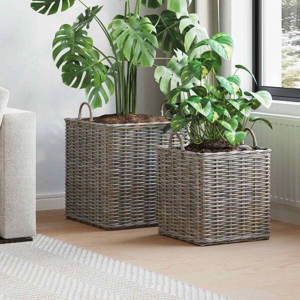 vidaXL Planter Basket with Storage 2 pcs Grey Lacak Rattan
