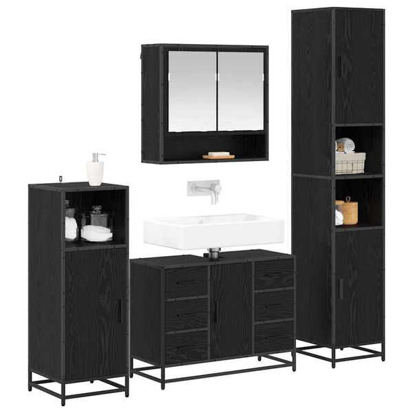 vidaXL Bathroom Furniture Set 4 pcs Black Oak Engineered Wood
