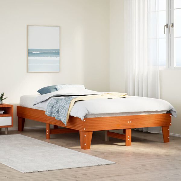 vidaXL Bed Frame without Mattress Wax Brown 120x190 cm Small Double Solid Wood Pine