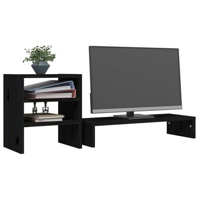 vidaXL Monitor Stand Black 81x20x30 cm Solid Wood Pine