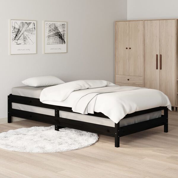 vidaXL Stack Bed without Mattress Black 80x200 cm Solid Wood Pine