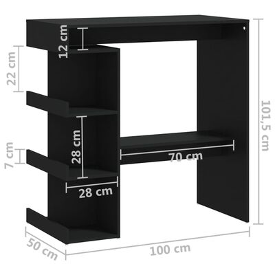 vidaXL Bar Table with Storage Rack Black 100x50x101.5 cm Engineered Wood