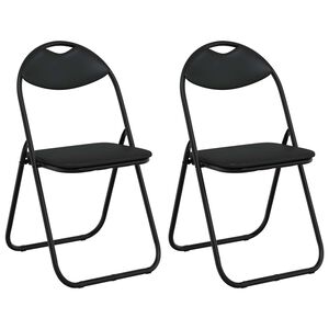vidaXL Folding Chair 2 pcs Faux Leather Black 48 x 43.5 x 81 cm