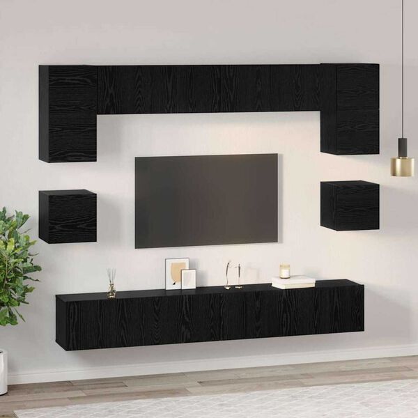 vidaXL TV Cabinet Set Wall-mounted 8 pcs Black Oak Engineered Wood