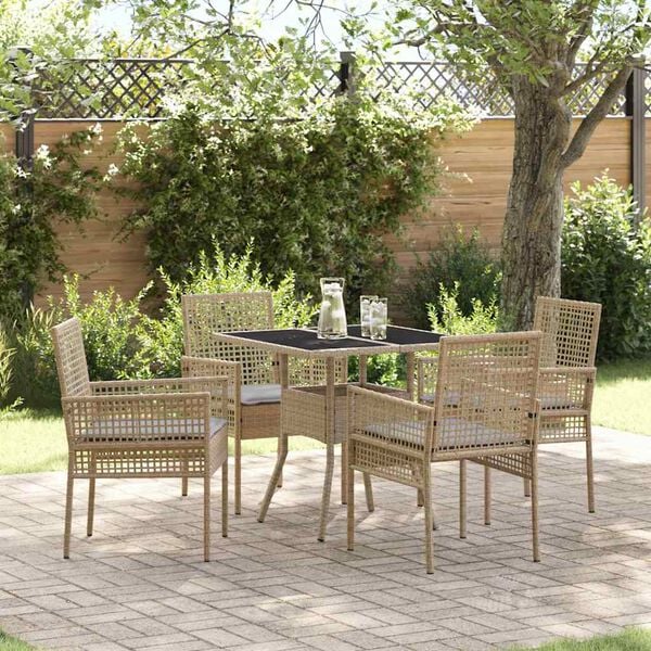 vidaXL Garden Dining Set 5 pcs Beige Poly Rattan