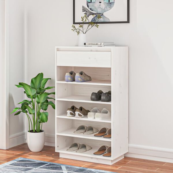 vidaXL Shoe Cabinet White 60x34x105 cm Solid Wood Pine