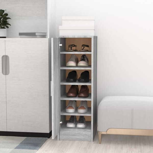 vidaXL Shoe Cabinet Grey Sonoma 32x35x92 cm Engineered Wood