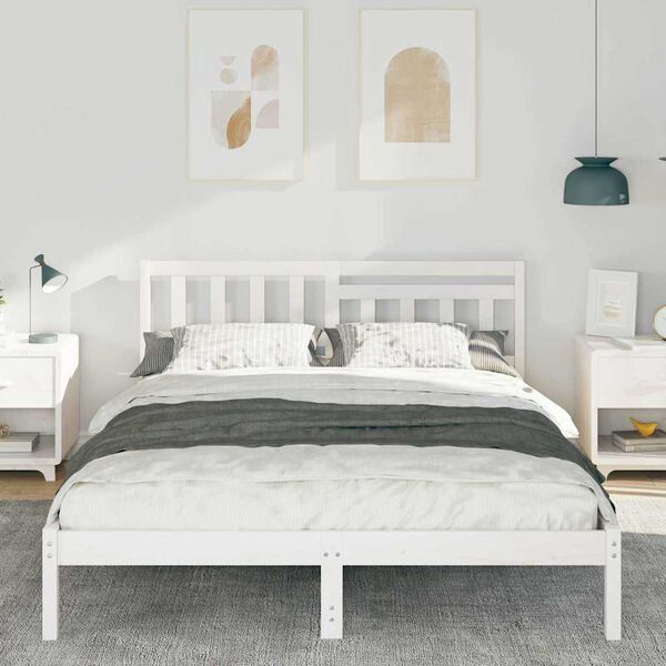 vidaXL Bed Frame with Headboard White 160 x 200 cm Solid Pine Wood