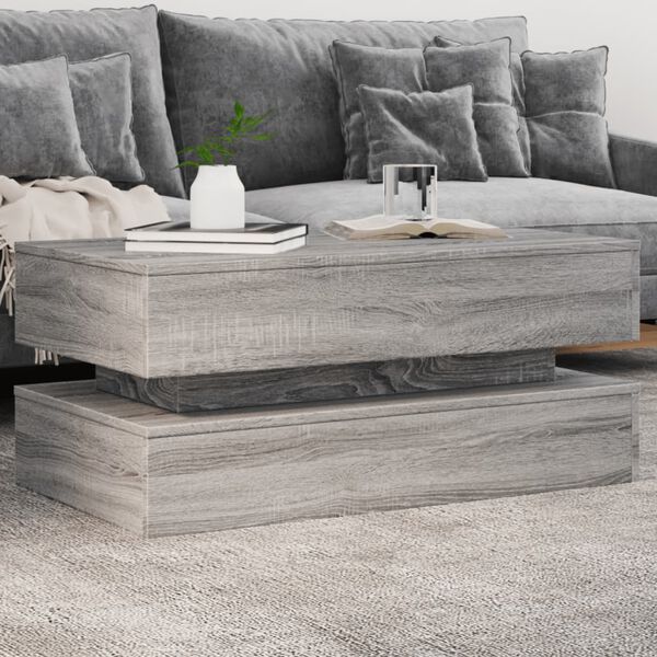vidaXL Coffee Table with LED Lights Grey Sonoma 90x50x40 cm