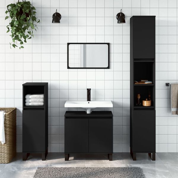 vidaXL 3 Piece Bathroom Cabinet Set Black Engineered Wood