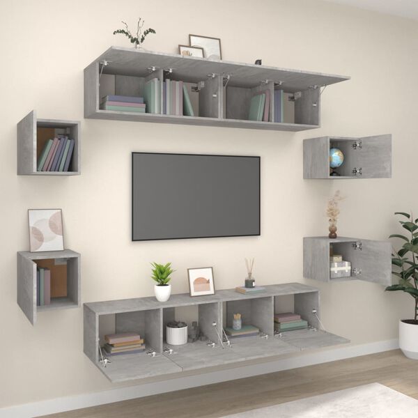 vidaXL 8 Piece TV Cabinet Set Concrete Grey Engineered Wood