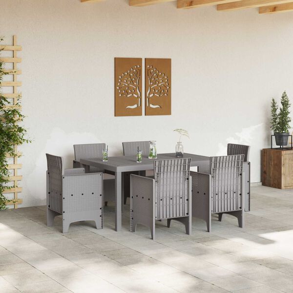 vidaXL Garden Dining Set 7 pcs Light Grey Polt rattan