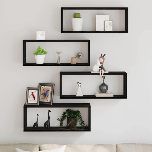vidaXL Wall Shelves 4 pcs Black oak 60 x 15 x 23 cm Engineered wood