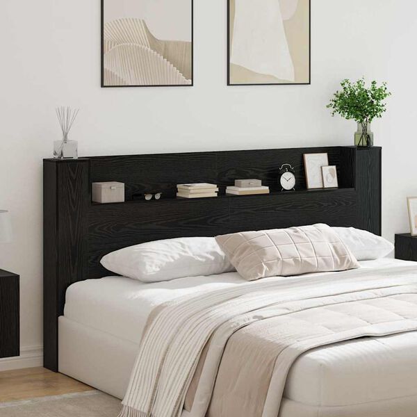 vidaXL Headboard Black Oak 200 x 15 x 103.5 cm Engineered Wood
