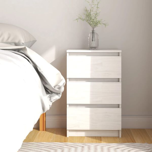 vidaXL Bedside Cabinet White 40x29.5x64 cm Solid Pine Wood