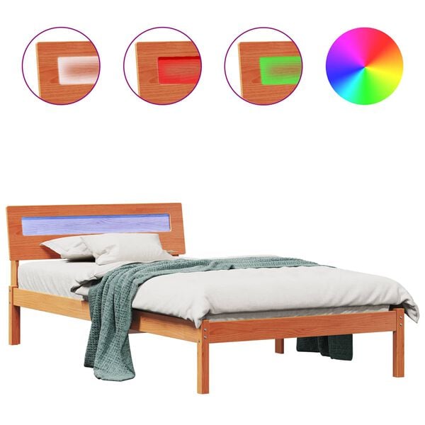 vidaXL Bed Frame with Headboard Wax Brown 90 x 190 cm Solid Pine Wood