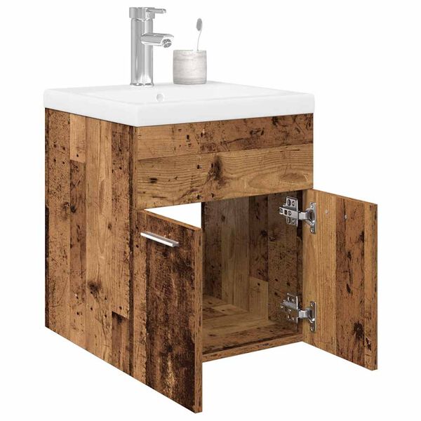 vidaXL Sink Cabinet with Built-in Basin and Faucet Old Wood
