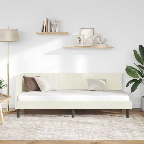 vidaXL Corner Bed Frame with Headboard Cream 80 cm x 200 cm Velvet