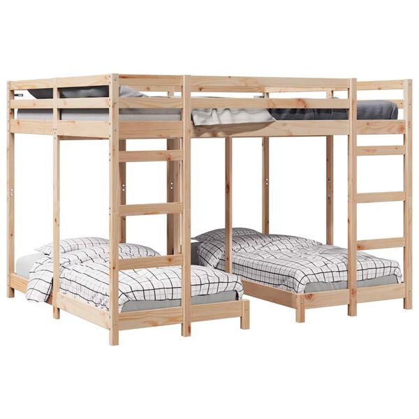 vidaXL Triple Bunk Bed Frame Brown 160 x 200 cm Solid Pine Wood