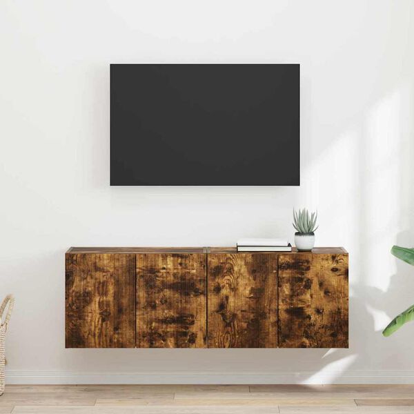 vidaXL TV Wall Cabinet Wall-mounted 2 pcs Smoked Oak 59.5 x 31 x 40 cm