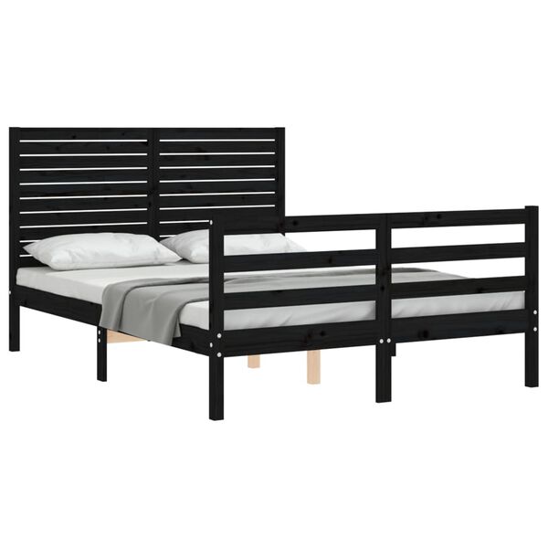 vidaXL Bed Frame without Mattress Black Double Solid Wood