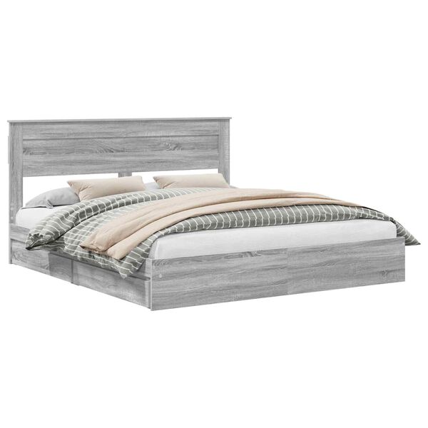 vidaXL Storage Bed Grey Sonoma 180 x 200 cm Engineered Wood