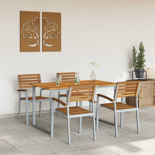 vidaXL Garden Dining Set 5 pcs Grey and brown Solid acacia wood