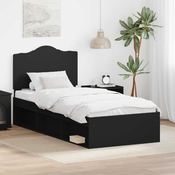 vidaXL Bed Frame with Headboard Black 75 x 190 cm Solid Pine Wood