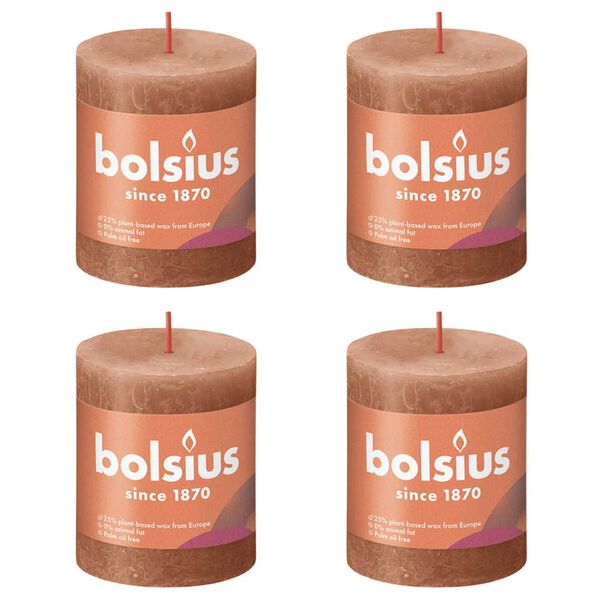 Bolsius Rustic Pillar Candles Shine 4 pcs 80x68 mm Rustic Pink