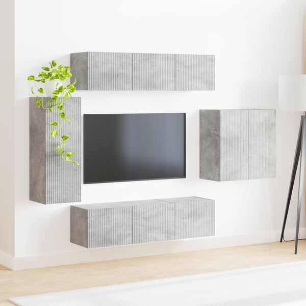 vidaXL TV Wall Cabinet Set Wall-mounted 6 pcs Concrete Grey