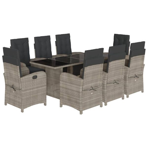 vidaXL 9 Piece Garden Dining Set with Cushions Light Grey Poly Rattan