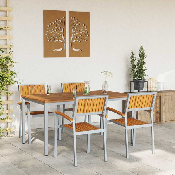 vidaXL Garden Dining Set 5 pcs Grey Solid Acacia Wood