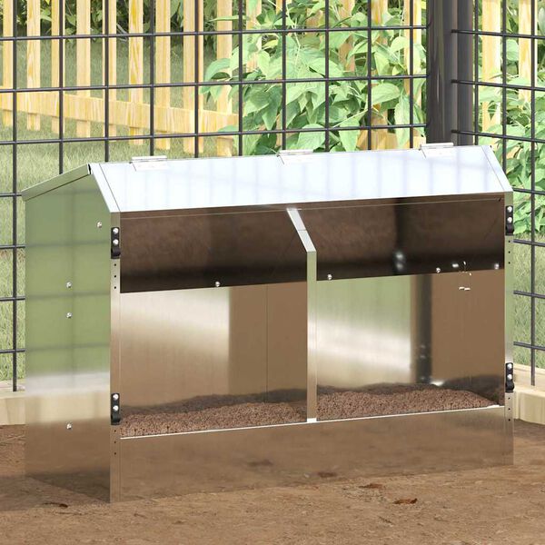 vidaXL Rabbit Feeder Silver 64.5 x 25.5 x 45.5 cm Galvanised Steel