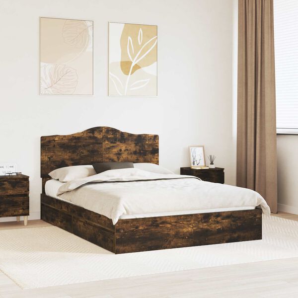 vidaXL Storage Bed with Drawer Smoked Oak 160 x 200 cm Engineered Wood