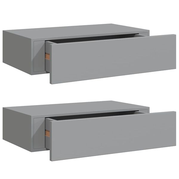 vidaXL Wall-mounted Drawer Shelves 2 pcs Grey 40x23.5x10cm MDF