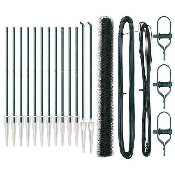 vidaXL Fence Post Green 25 x 1.6 m (50 mm mesh) Steel and PVC