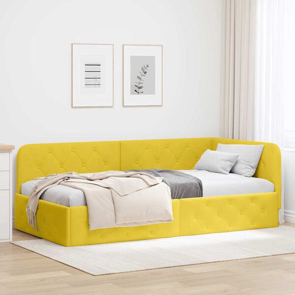 vidaXL Corner Bed Frame with Headboard Yellow 100 x 200 cm Velvet