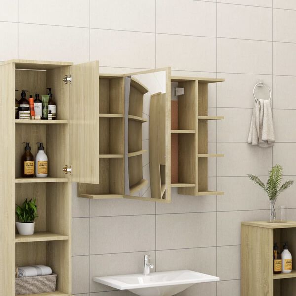 vidaXL Bathroom Mirror Cabinet Sonoma Oak 80x20.5x64 cm Engineered Wood